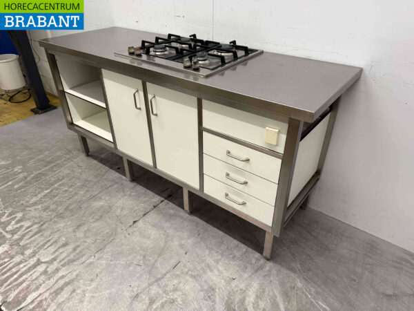 Armoire de travail en acier inoxydable avec réchaud 4 feux avec portes et tiroirs Trespa 180 cm Horeca – Image 2