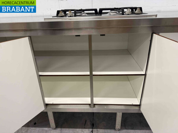 Armoire de travail en acier inoxydable avec réchaud 4 feux avec portes et tiroirs Trespa 180 cm Horeca – Image 4