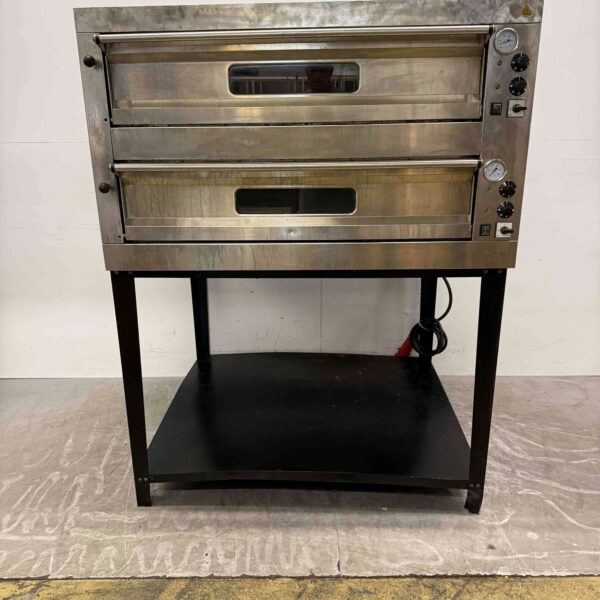 Four à pizza double en acier inoxydable 2 x 9 pizzas 35 cm de diamètre 400V Horeca