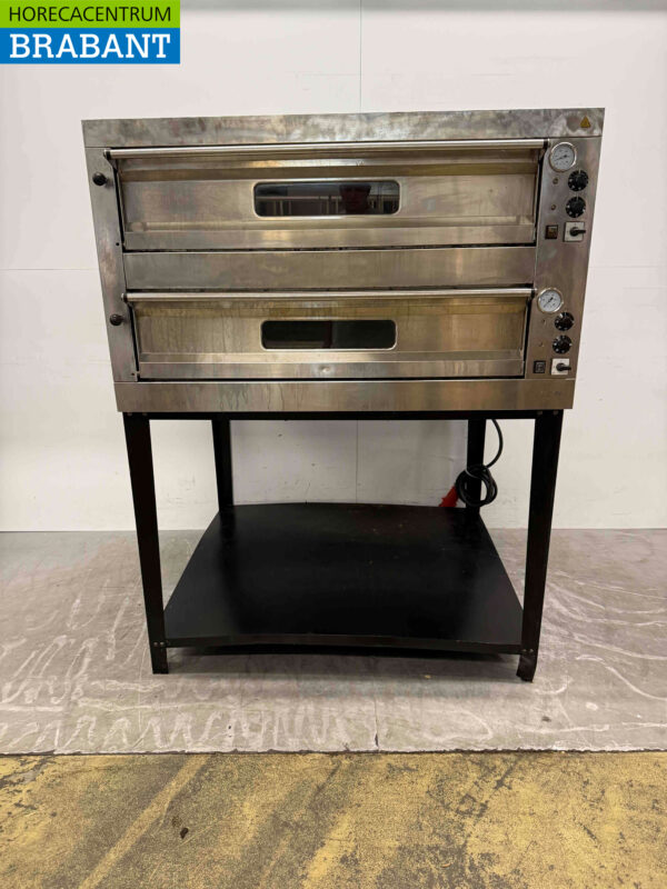 Four à pizza double en acier inoxydable 2 x 9 pizzas 35 cm de diamètre 400V Horeca
