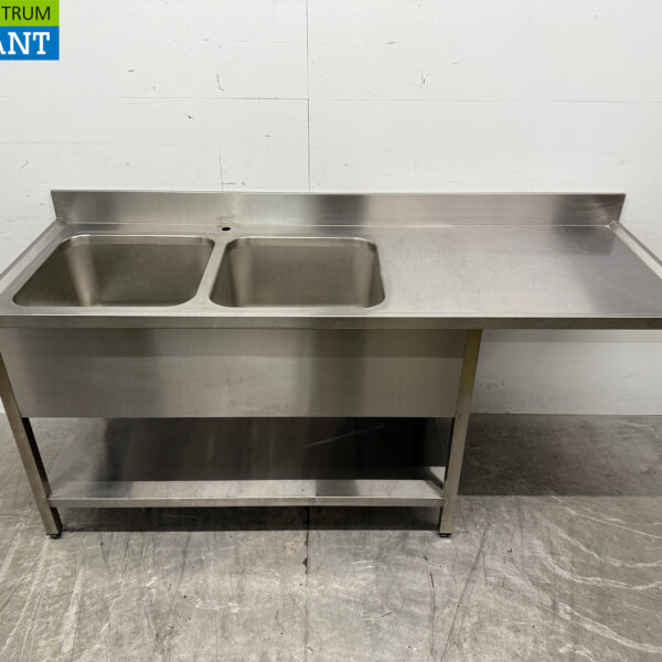 Table de rinçage en acier inoxydable Double évier 200 x 70 cm Restauration