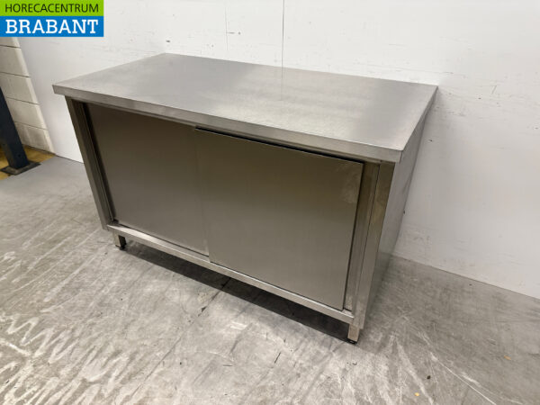 Armoire de travail en acier inoxydable 2 portes coulissantes 120 cm Restauration – Image 2