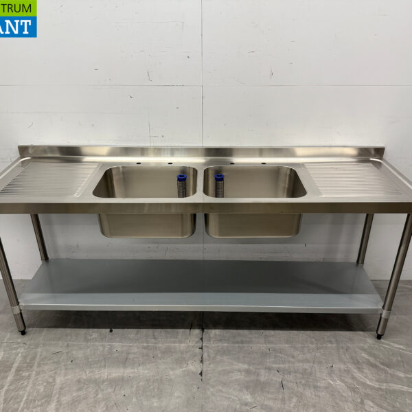 Table de rinçage Vogue en acier inoxydable Double évier 210 cm Restauration