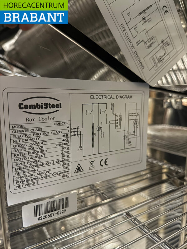 Combisteel Réfrigérateur à double porte en verre 2 portes pliantes 420 litres 230V Horeca – Image 5