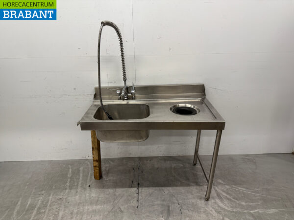 Évier de table d'alimentation en acier inoxydable avec robinet et orifice de vidange 120 cm Restauration