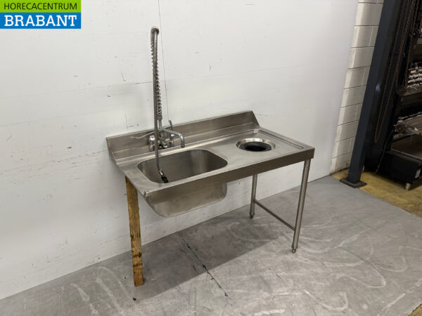 Évier de table d'alimentation en acier inoxydable avec robinet et orifice de vidange 120 cm Restauration – Image 3