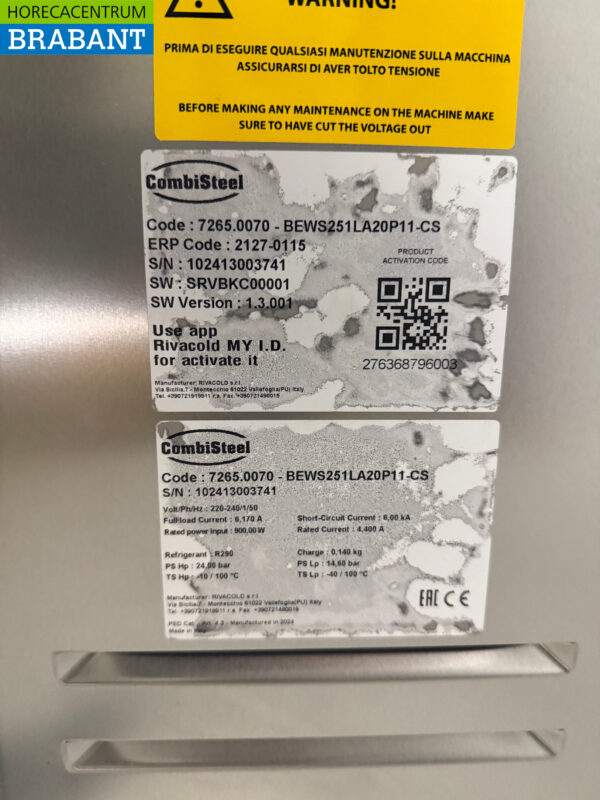 Acier inoxydable Combisteel/Rivacold Cellule de congélation Cellule de congélation enfichable Monobloc Unité murale 7,4 m3 400V Horeca – Image 5