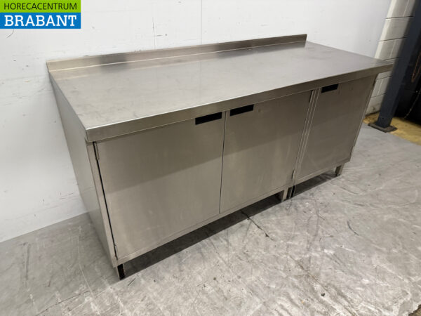 Acier inoxydable Armoire de travail 180,5 x 70 cm 3 portes battantes Restauration – Image 3