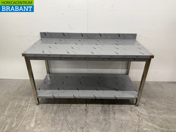 Table de travail en acier inoxydable avec étagère inférieure et bord surélevé 160 x 70 x 86 cm Restauration