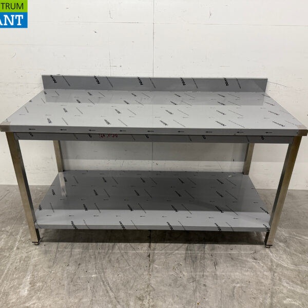 Table de travail en acier inoxydable avec étagère inférieure et bord surélevé 160 x 70 x 86 cm Restauration