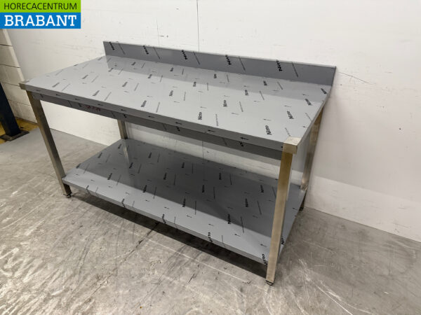 Table de travail en acier inoxydable avec étagère inférieure et bord surélevé 160 x 70 x 86 cm Restauration – Image 2