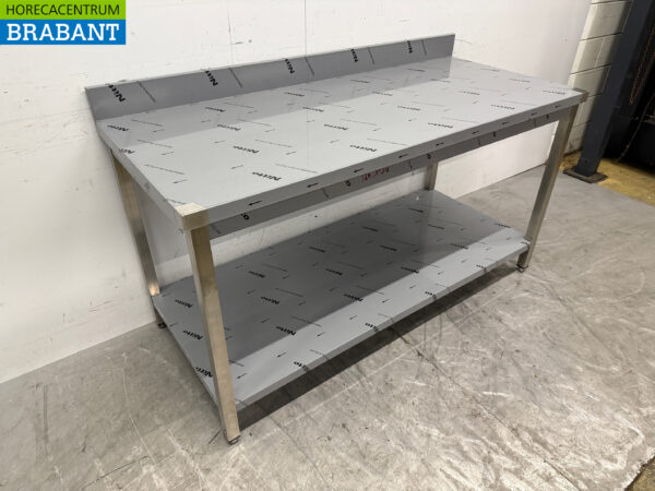 Table de travail en acier inoxydable avec étagère inférieure et bord surélevé 160 x 70 x 86 cm Restauration – Image 3