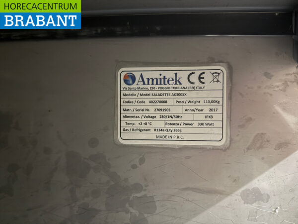 Amitek Saladette en acier inoxydable Établi réfrigéré 3 portes 136,5 cm 230V Horeca – Image 6