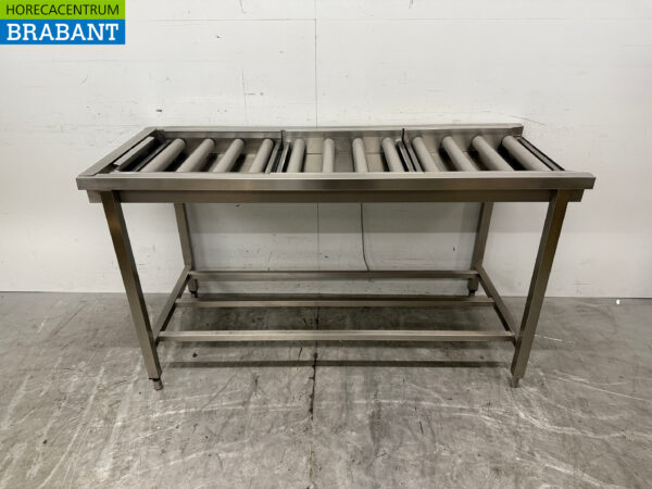 Acier inoxydable Table d'égouttage / convoyeur à rouleaux pour lave-vaisselle à poussoir 160,5 cm Horeca