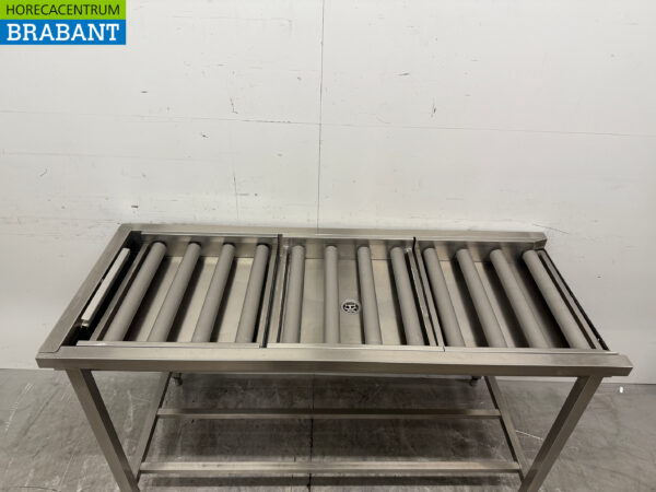 Acier inoxydable Table d'égouttage / convoyeur à rouleaux pour lave-vaisselle à poussoir 160,5 cm Horeca – Image 4