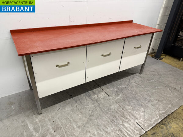 Acier inoxydable Polyéthylène PE Table de découpe Table de travail 3 tiroirs 220 x 70 x 94 cm Restauration Boucherie – Image 3