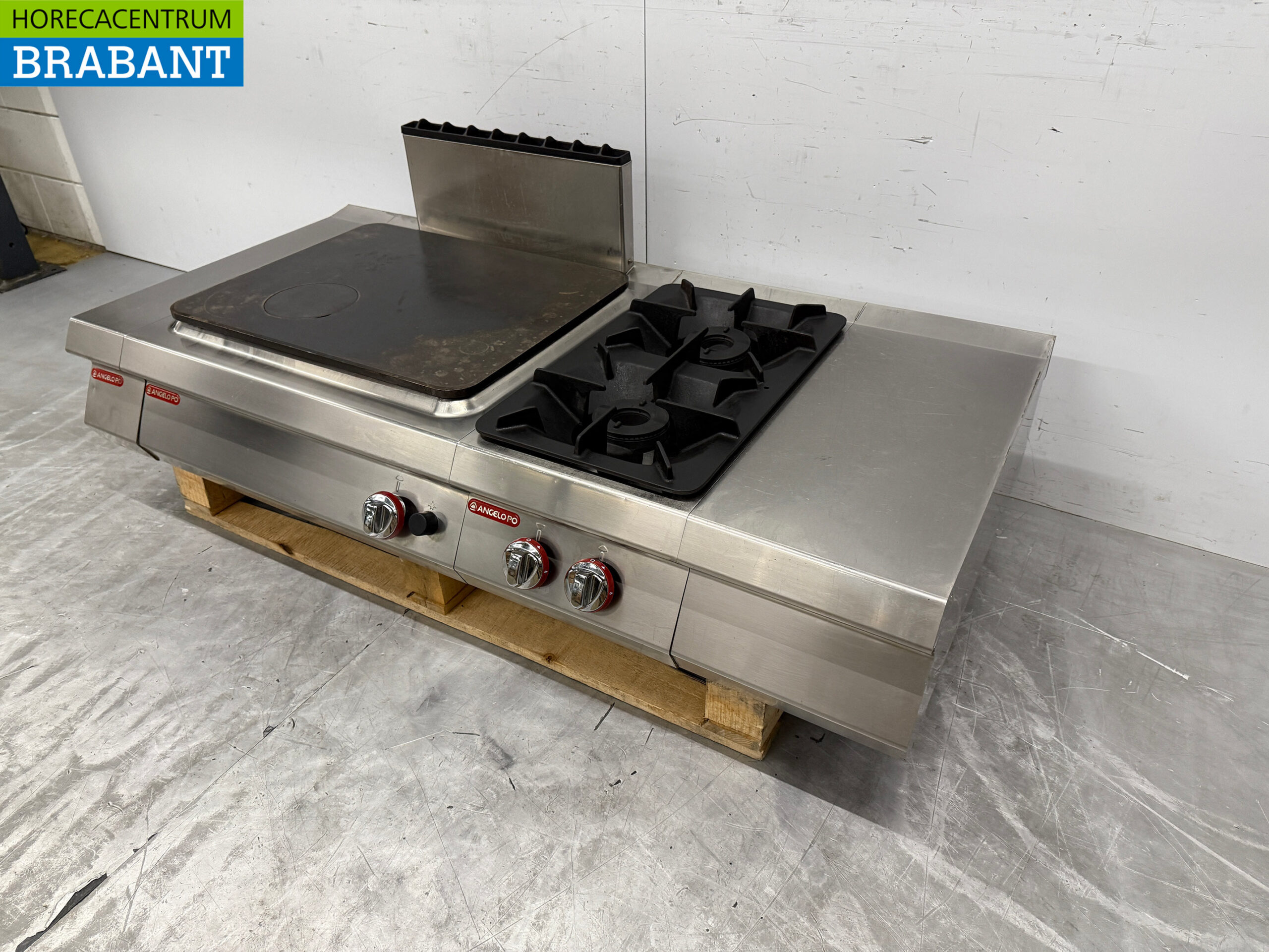 Acier inoxydable Angelo Po Ligne de cuisson Traversée et 2 brûleurs GAS 150 cm Restauration – Image 2