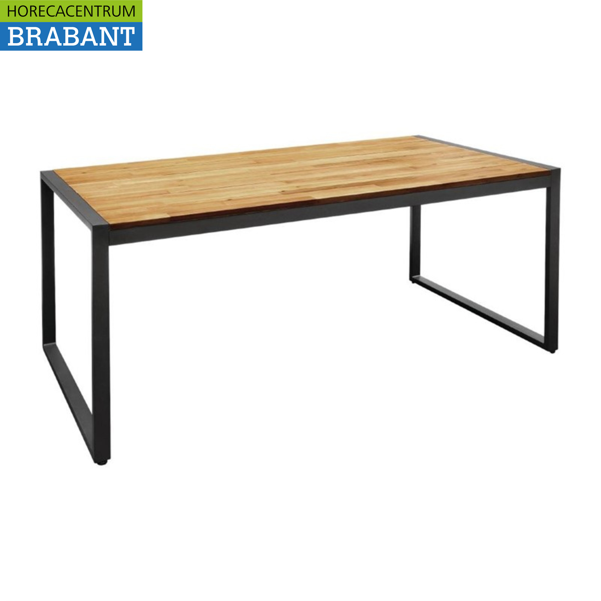 Table industrielle rectangulaire Bolero en acier et bois d'acacia 180 x 90 x 74 cm Restauration