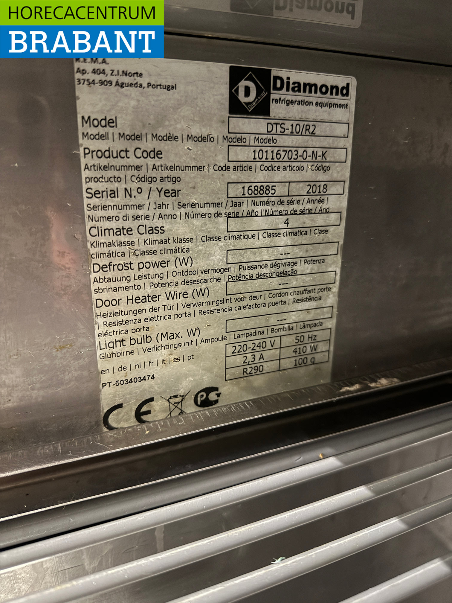 Établi réfrigéré Diamond en acier inoxydable avec saladiere 4 portes 219 cm 230V Horeca – Image 9