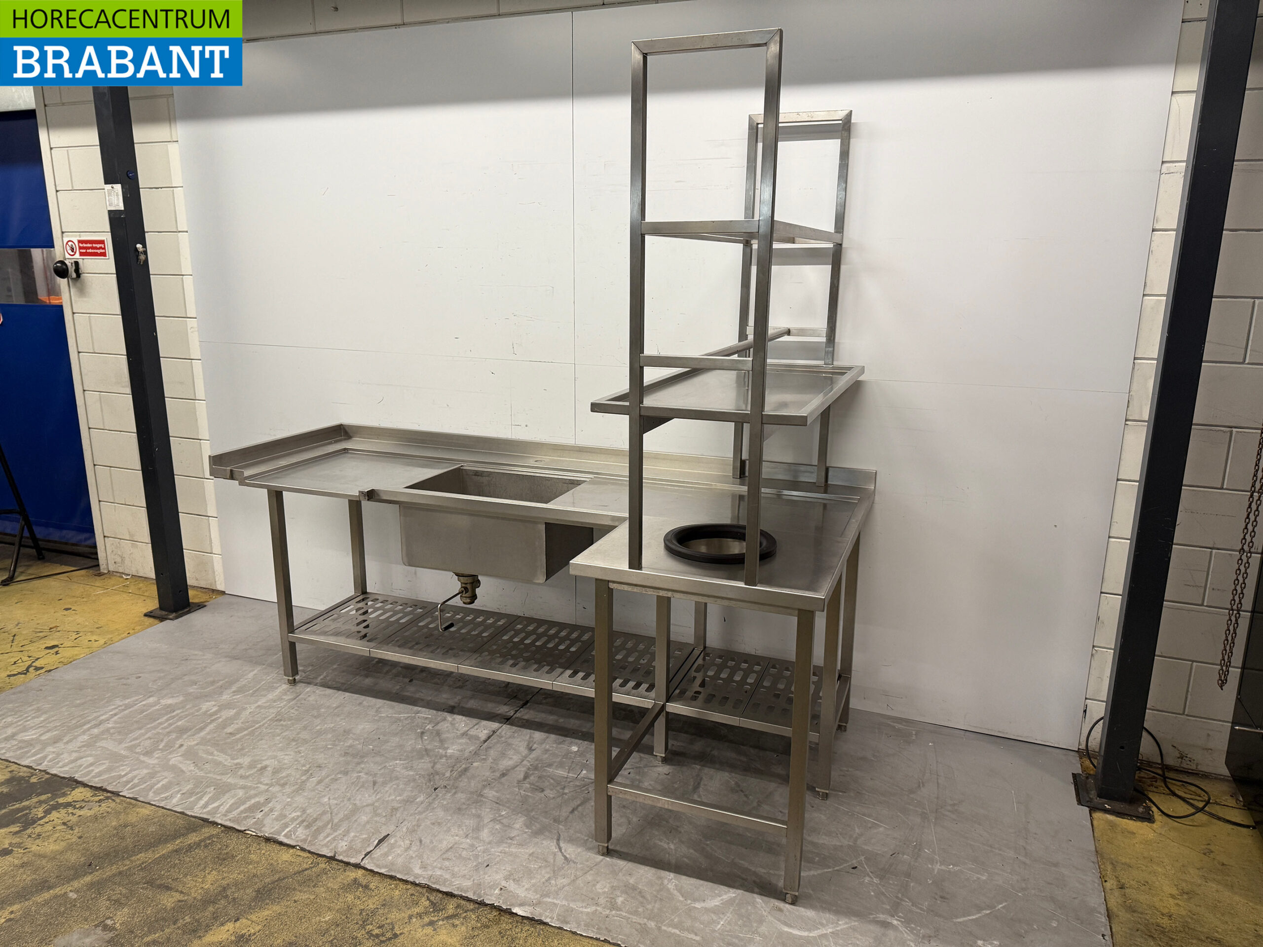 Acier inoxydable Table d'alimentation Table de dégagement avec trou pour déchets 242 x 120 x 90,5 cm Restauration – Image 2