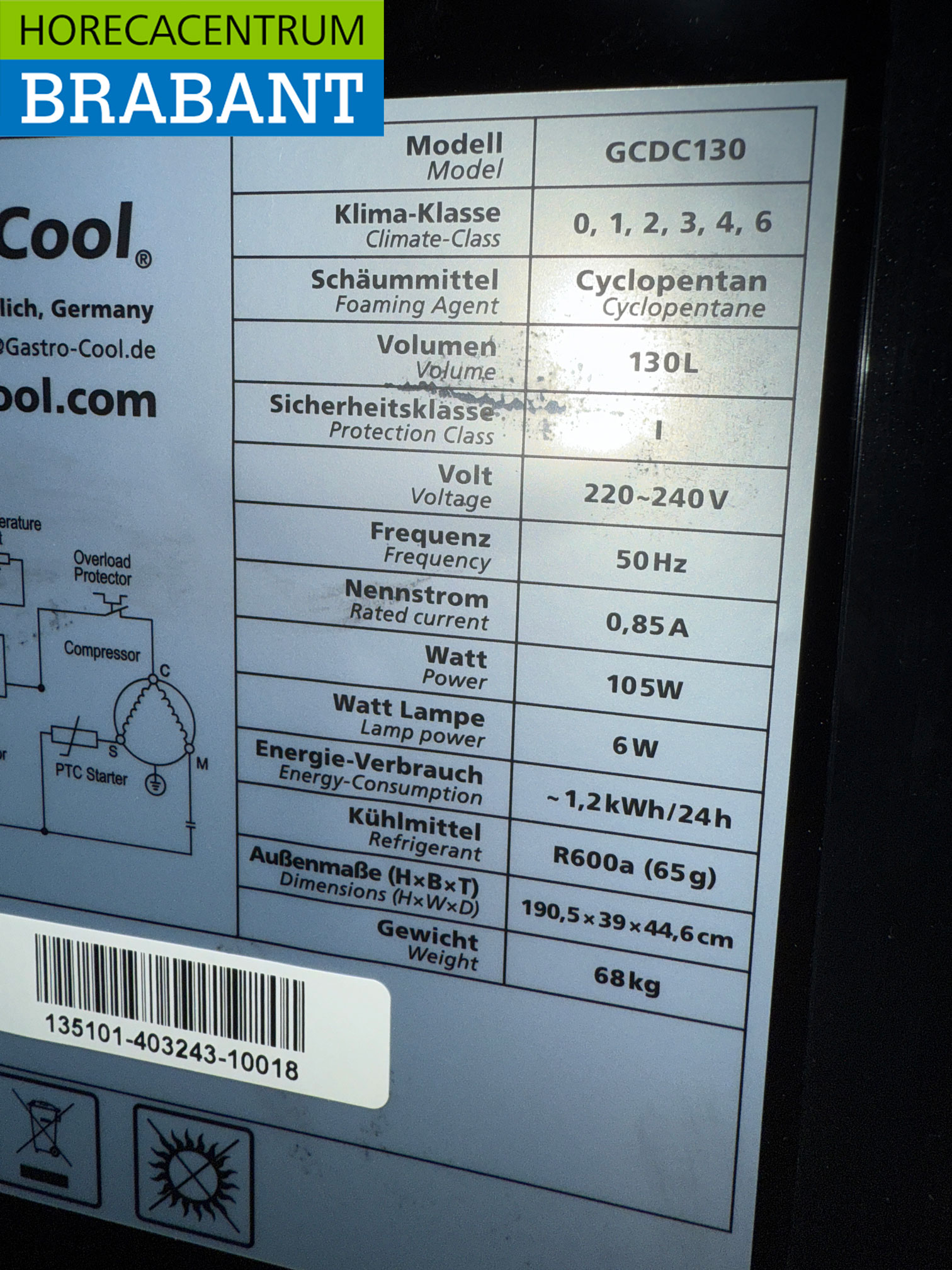 Gastro-Cool Réfrigérateur à porte vitrée Réfrigérateur à boissons 155 litres 230V Horeca – Image 5