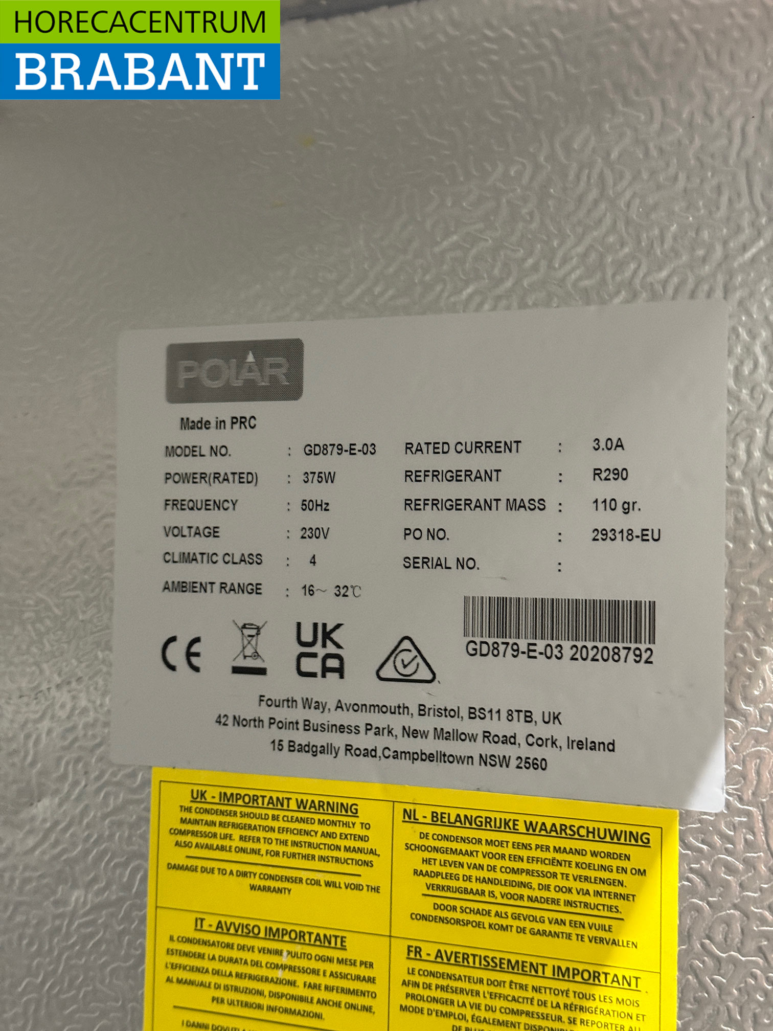 Réfrigérateur mobile Polar à double porte en acier inoxydable 960 litres 230V Horeca – Image 5