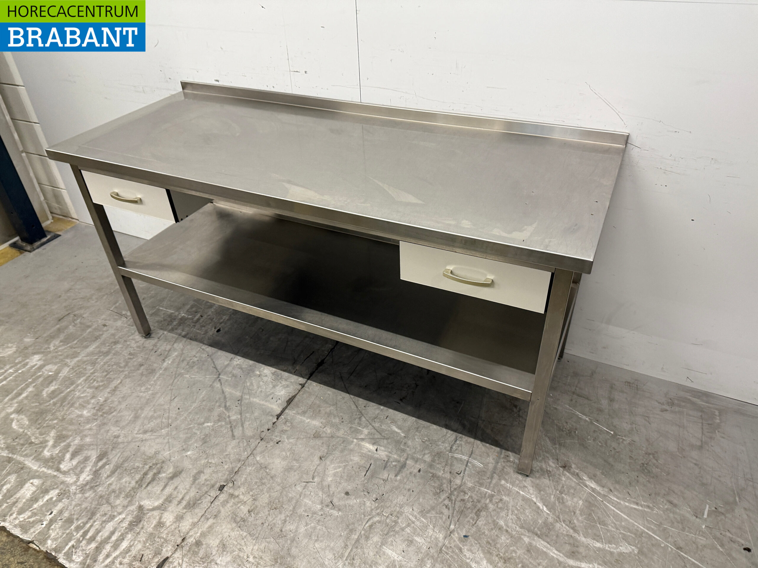 Acier inoxydable Table de travail avec étagère et 2 tiroirs Trespa 180 x 70 x 89,5 cm Restauration – Image 2