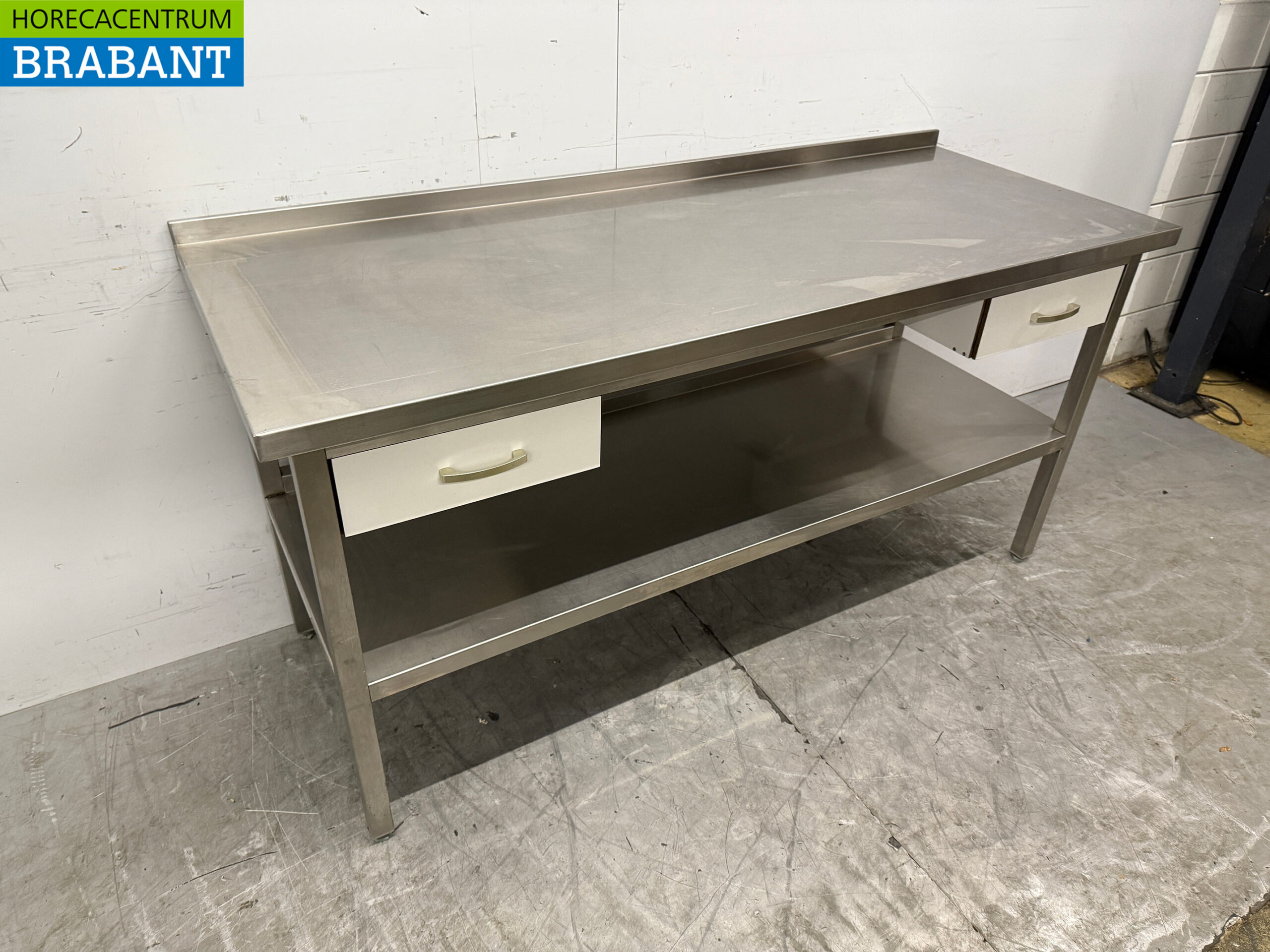 Acier inoxydable Table de travail avec étagère et 2 tiroirs Trespa 180 x 70 x 89,5 cm Restauration – Image 3