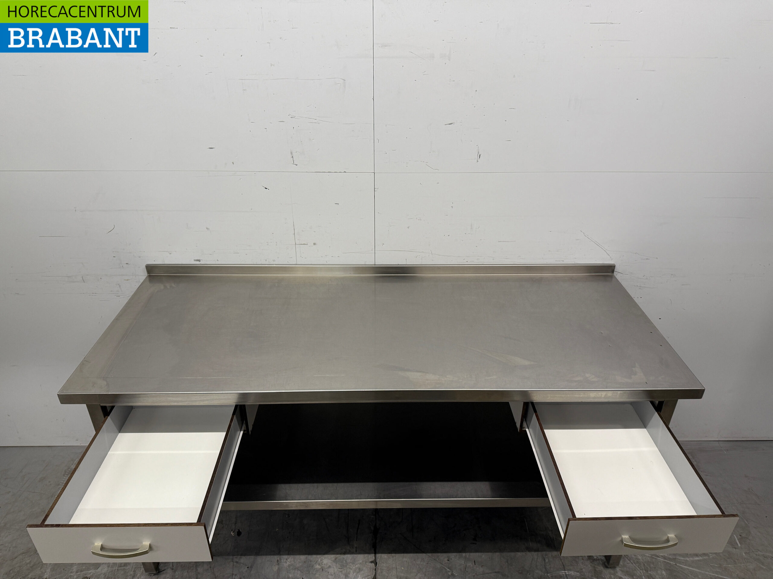 Acier inoxydable Table de travail avec étagère et 2 tiroirs Trespa 180 x 70 x 89,5 cm Restauration – Image 4