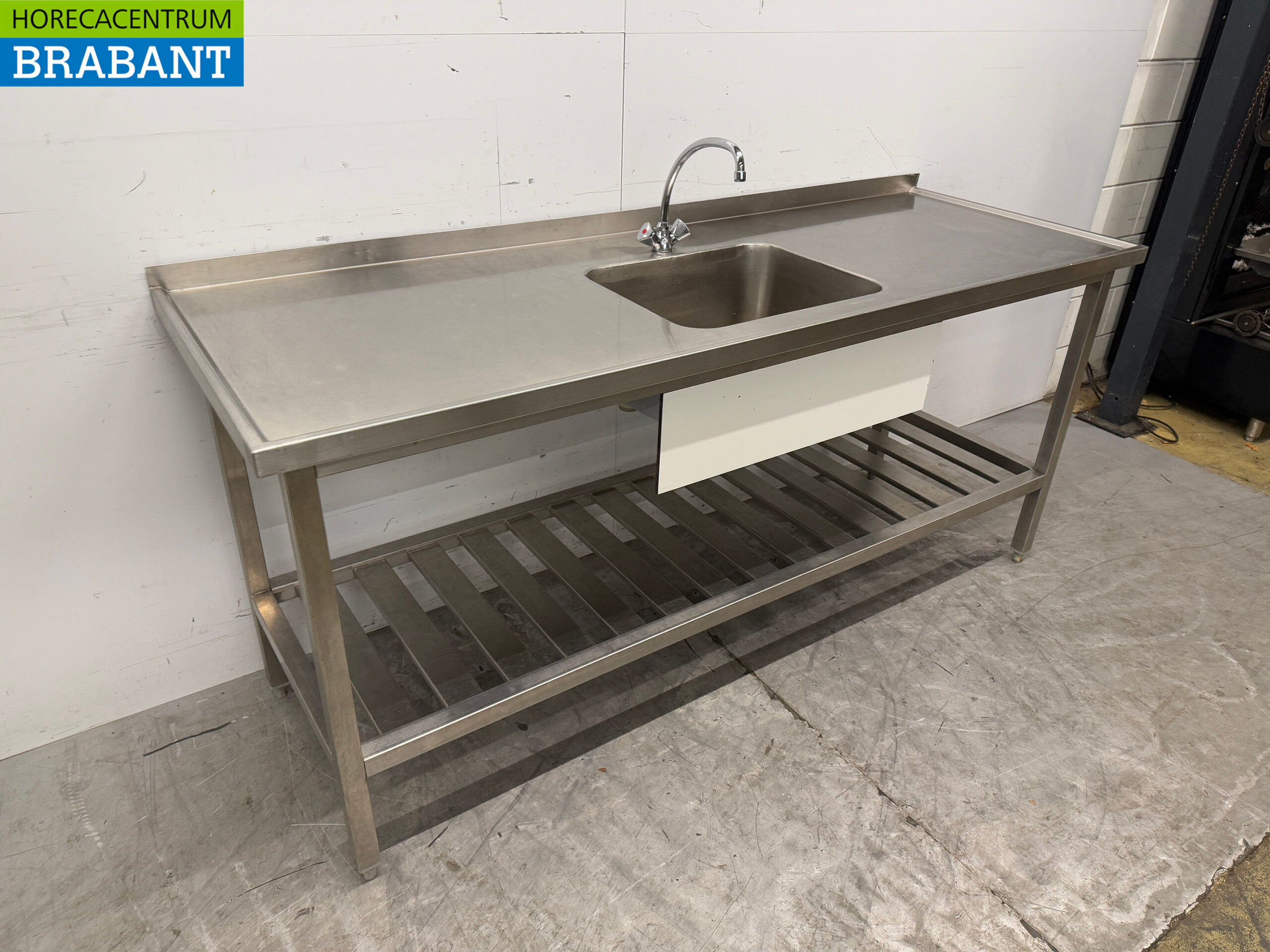 Évier en acier inoxydable Évier avec robinet 200 x 70 x 90,5 cm Restauration – Image 2