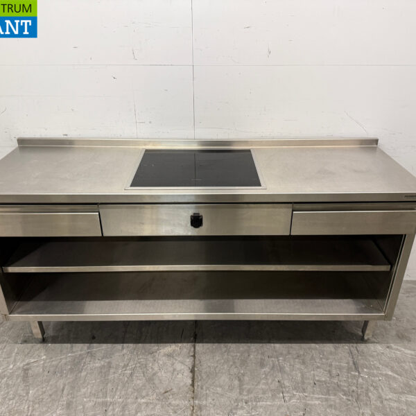 Table de travail en acier inoxydable avec plaque à induction intégrée 188 cm 400V Horeca
