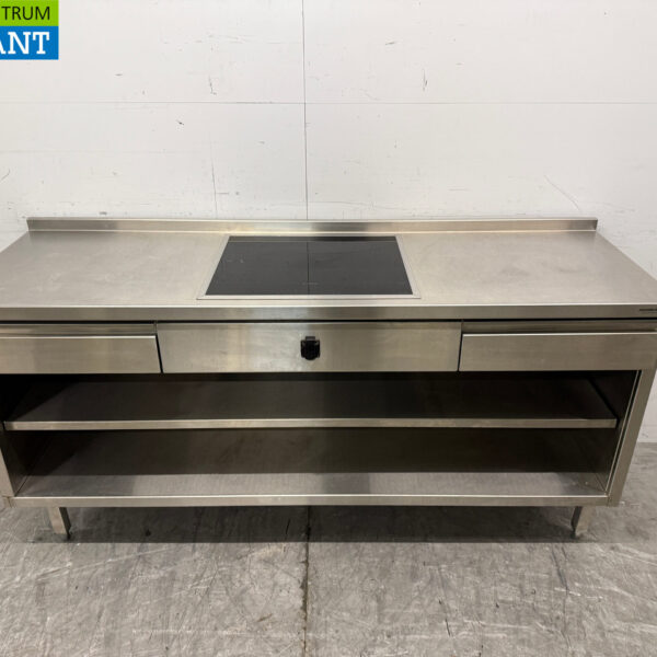 Table de travail en acier inoxydable avec plaque à induction intégrée 188 cm 400V Horeca