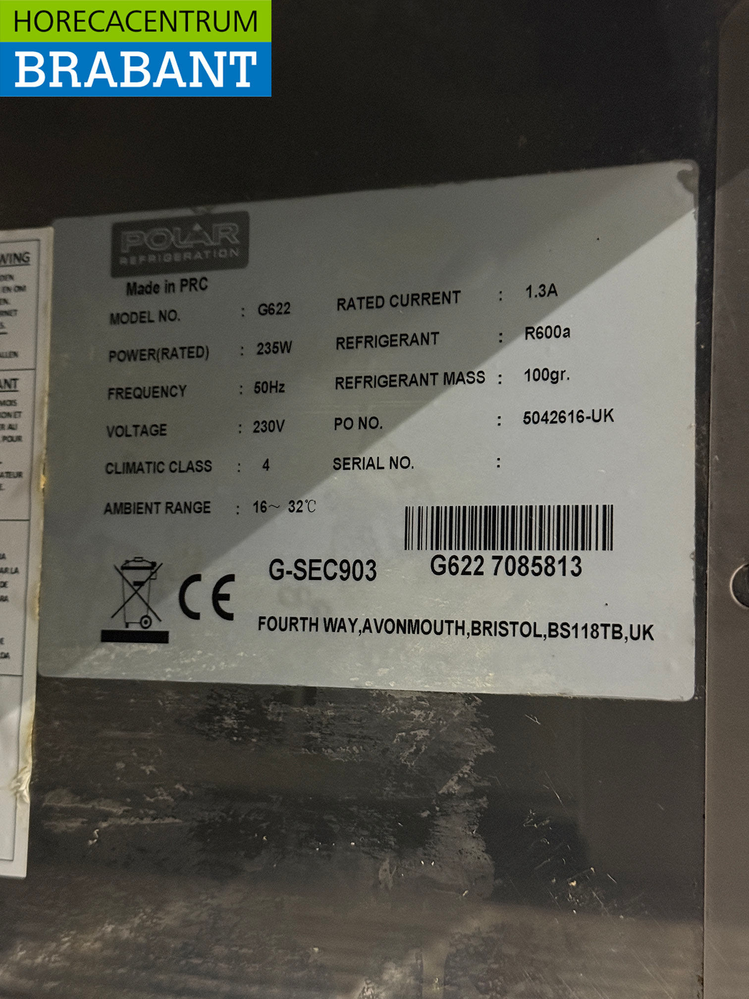 Établi réfrigéré Polar en acier inoxydable 3 portes 137 cm 230V Horeca – Image 5