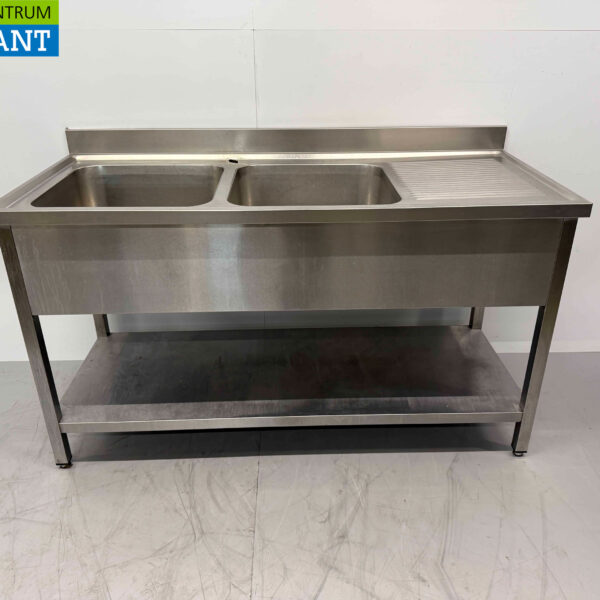 Évier en acier inoxydable Évier double avec sous-comptoir 160 x 70 x 90 cm Restauration