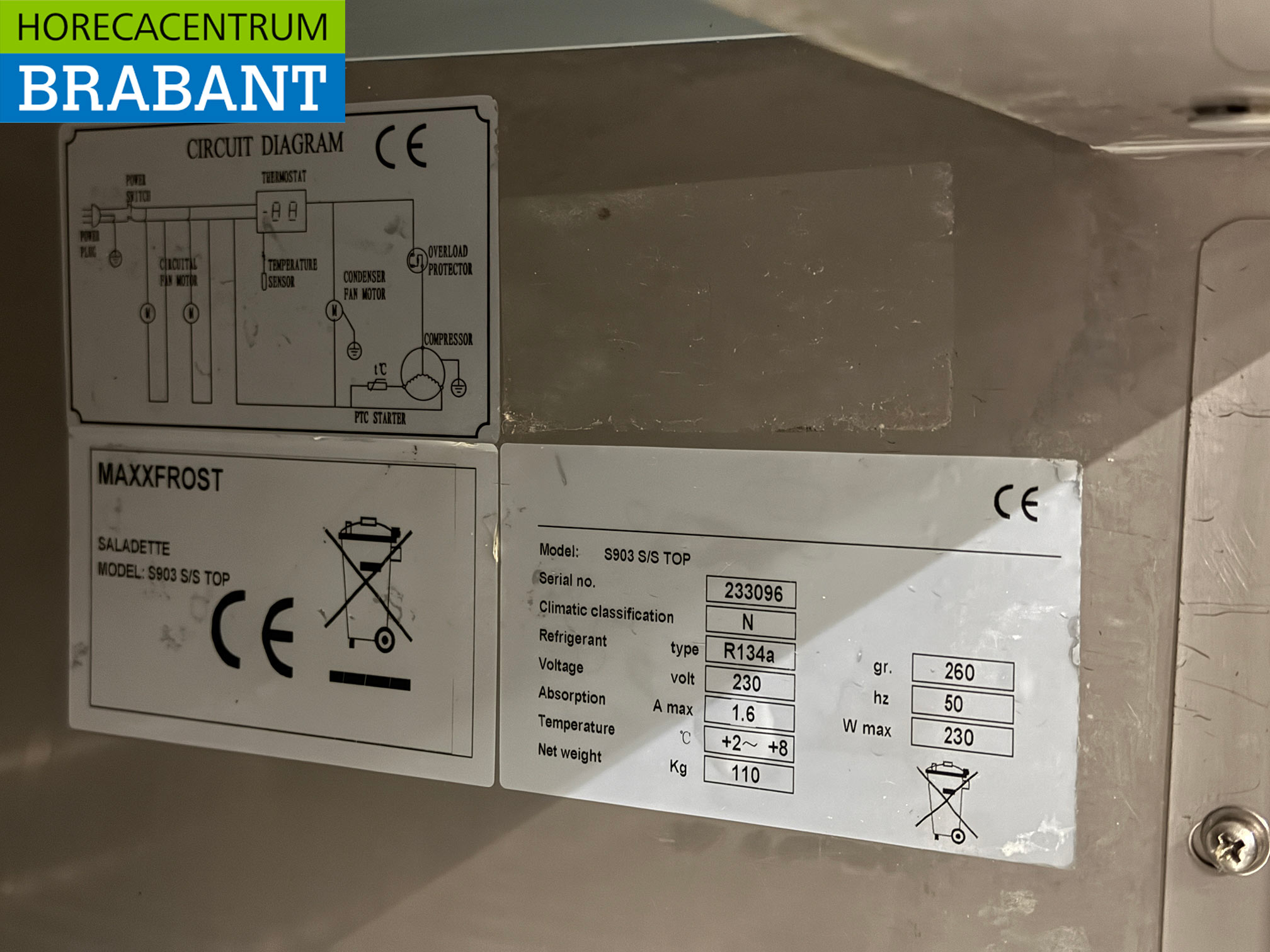 Établi réfrigéré en acier inoxydable 3 portes 137 cm 230V Horeca – Image 5