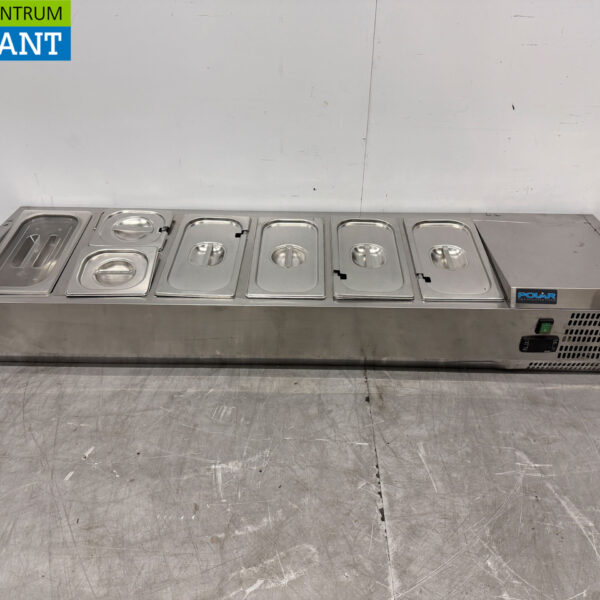 Vitrine de comptoir en acier inoxydable Réfrigérateur à salade 5 x 1/3 et 1 x 1/2 GN 150 cm Horeca