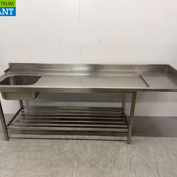 Acier inoxydable Table d'alimentation Évier avec châssis 258,5 x 75 x 88,5 cm Horeca