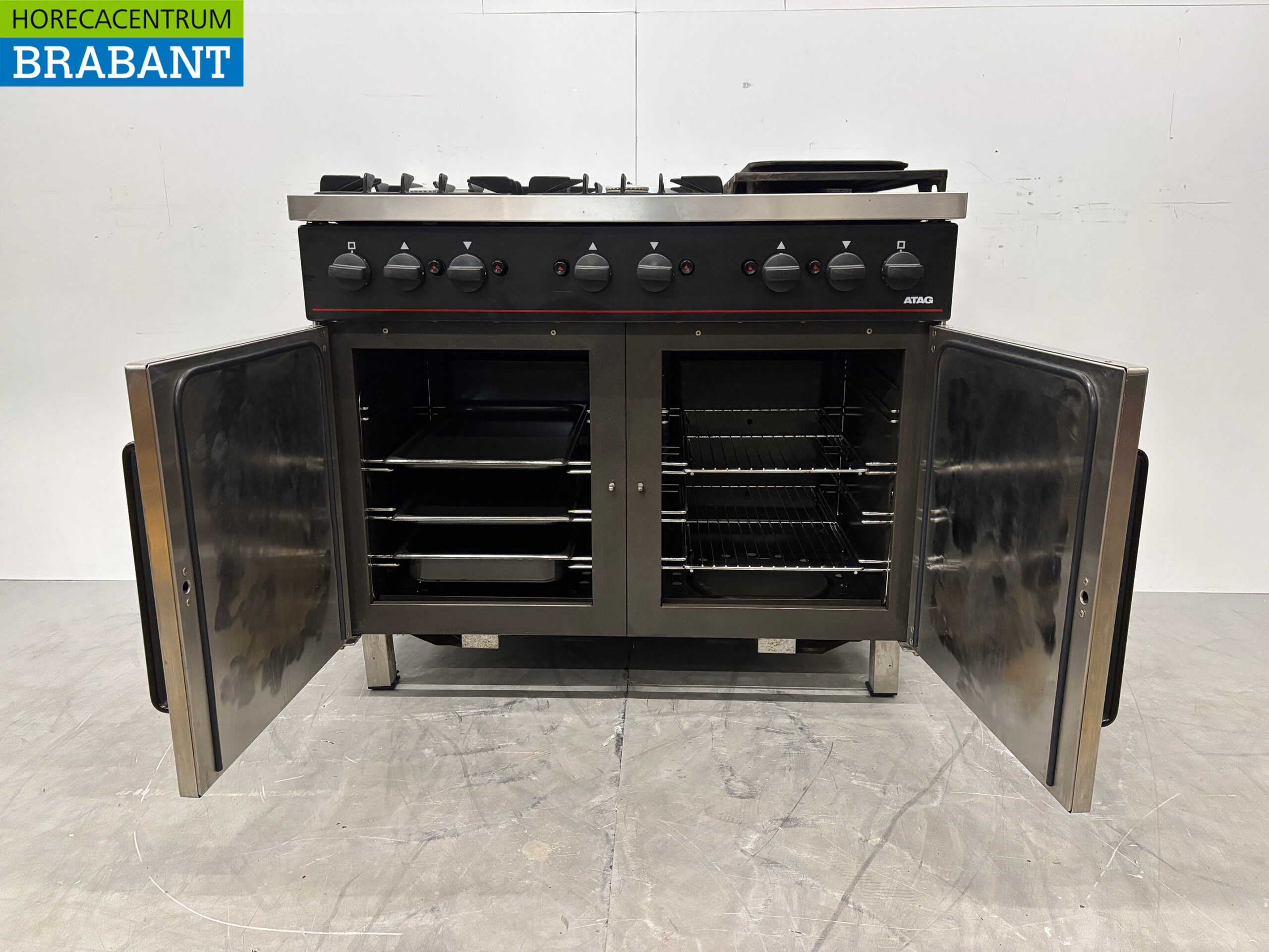 Plaque de cuisson Atag en acier inoxydable à 6 feux avec plaque de cuisson et double four 6 x 1/1 GN GAS 105 cm Horeca – Image 4