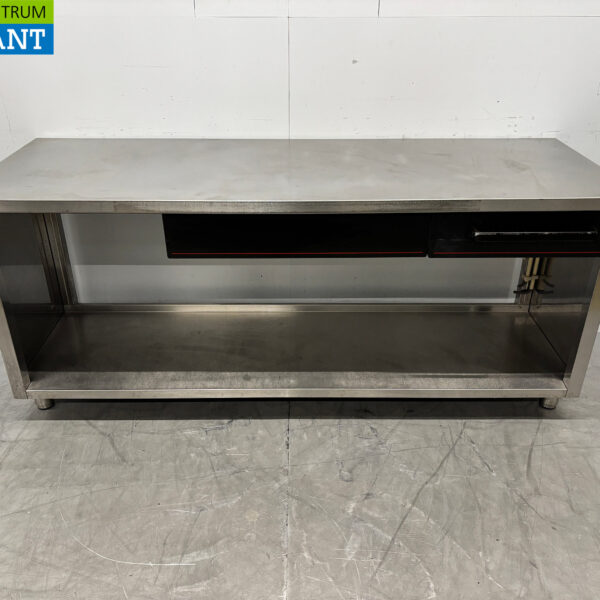 Table de travail en acier inoxydable avec étagère et 2 tiroirs 200 x 70 x 88 cm Restauration