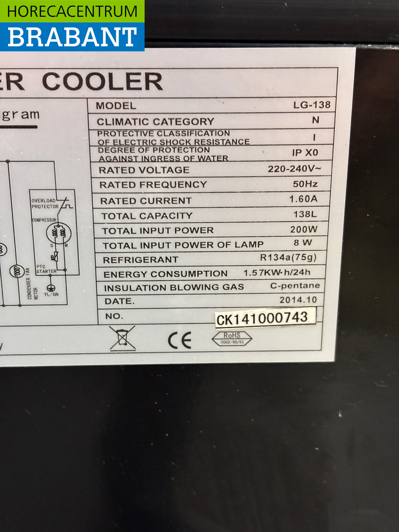 GGG Bar Cooler 1 Porte battante en verre 138 litres 60 cm 230V Horeca – Image 5