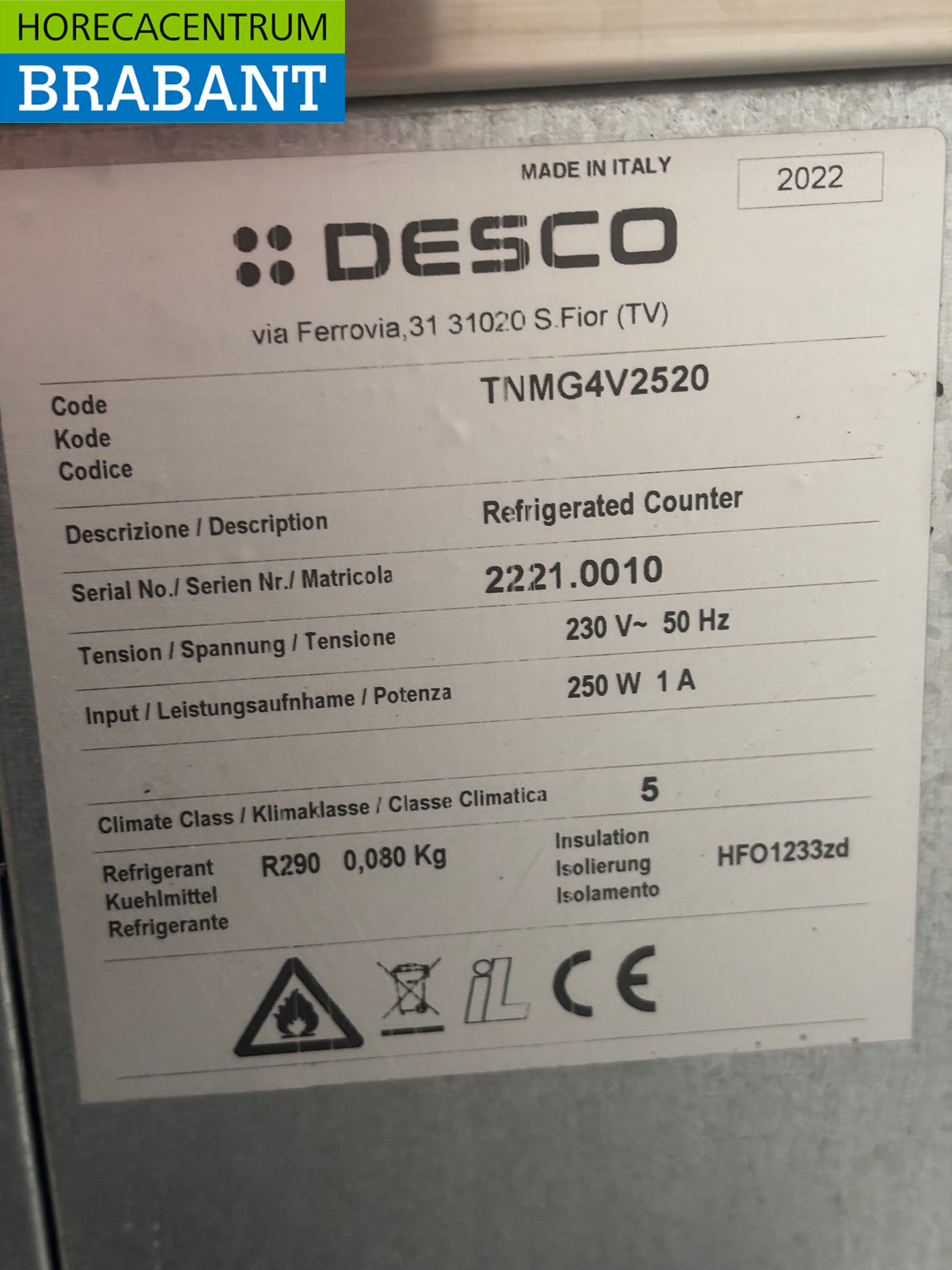 Réfrigérateur Desco en acier inoxydable 6 tiroirs 1 porte 225 cm 230V Horeca – Image 6