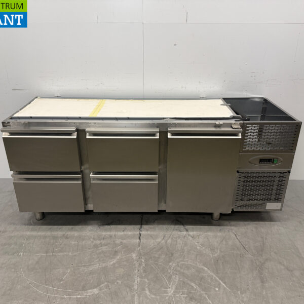 Acier inoxydable Dora Métal Comptoir réfrigéré 4 tiroirs et 1 porte 182 cm 230V Horeca