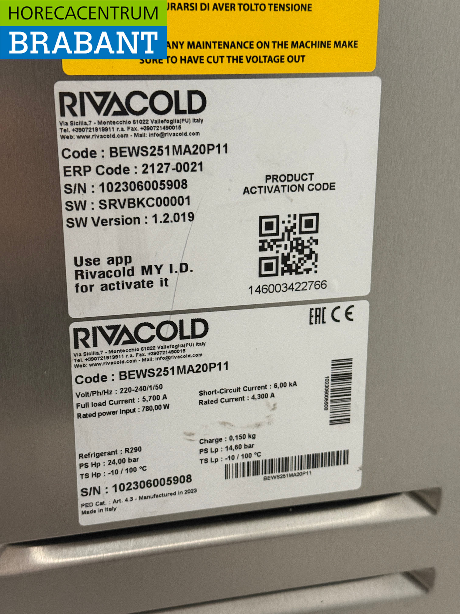 Acier inoxydable Rivacold Cellule de congélation Cellule de congélation enfichable Monobloc Unité murale 7,4 m3 400V Horeca – Image 6