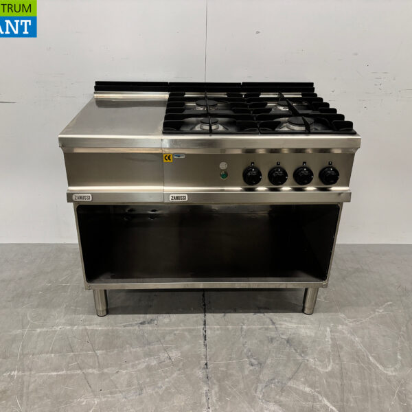 Plaque de cuisson Zanussi en acier inoxydable à 4 feux avec plan de travail 105 cm GAZ + 230V Horeca