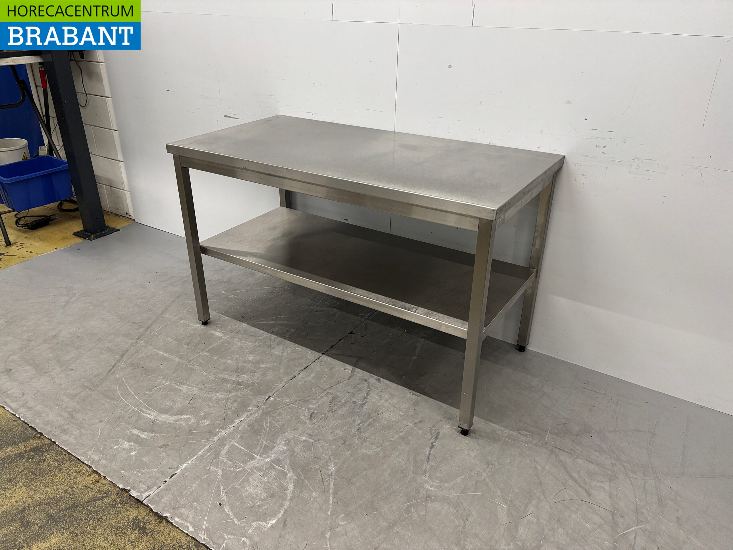 Table de travail en acier inoxydable avec piètement, 140 x 70 x 87,5 cm, secteur de la restauration – Image 2