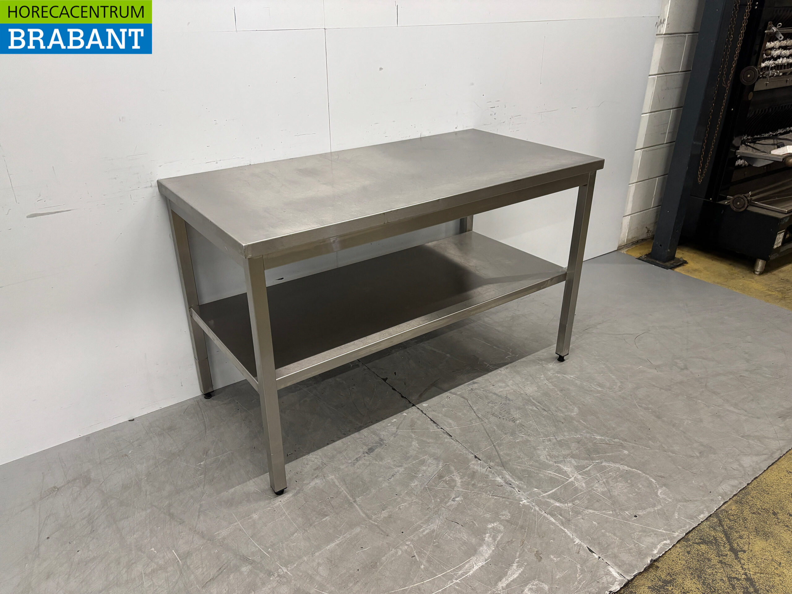 Table de travail en acier inoxydable avec piètement, 140 x 70 x 87,5 cm, secteur de la restauration – Image 3