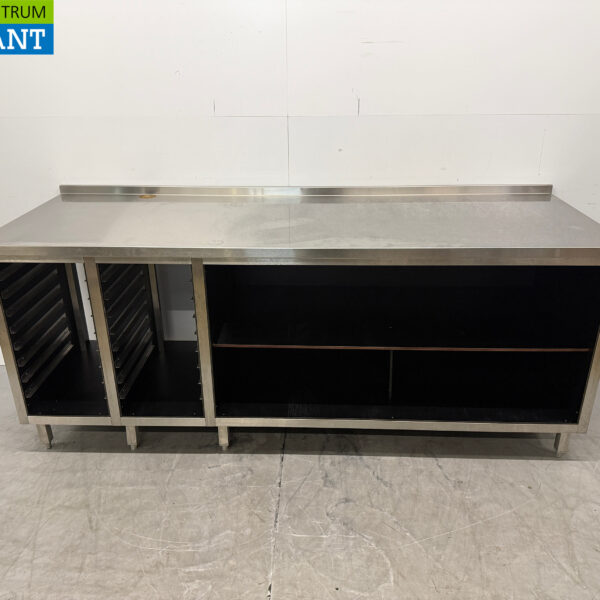 Table de travail en acier inoxydable avec étagère pour bacs GN 1/1, 230 x 80 x 95,5 cm, secteur de la restauration