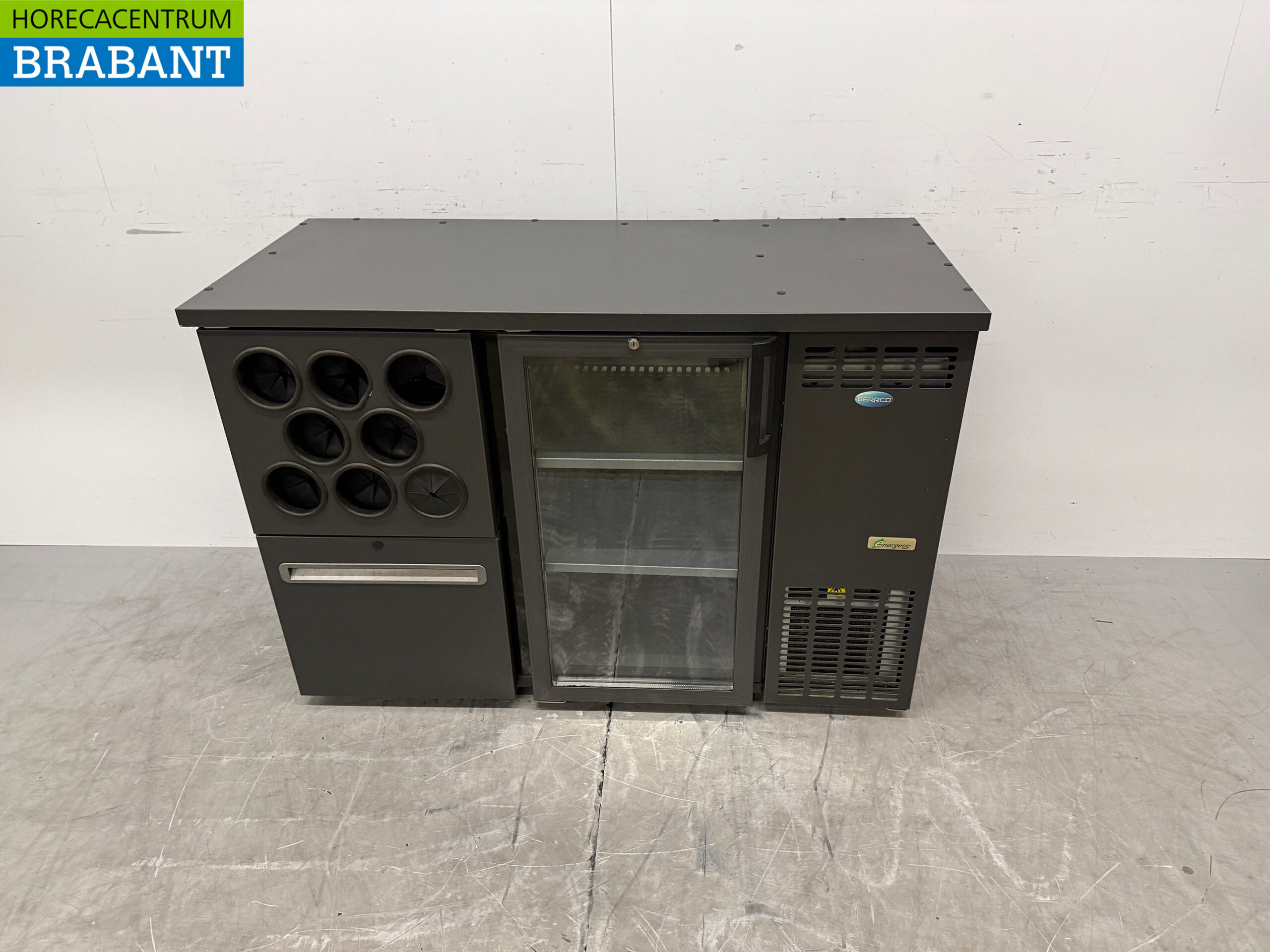 Serrco Armoire réfrigérée à 1 porte battante, casier à bouteilles et 1 tiroir, 124 cm, 230 V, secteur de la restauration