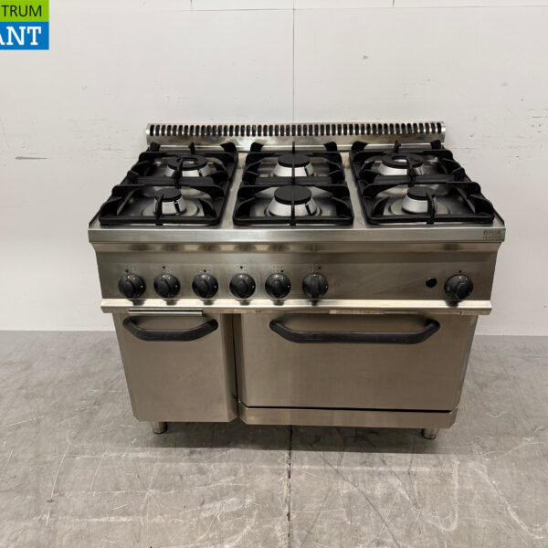 Cuisinière à gaz Tecnoinox en acier inoxydable, 6 feux, avec four 4 x 2/1 GN, 105 cm, GAZ, restauration