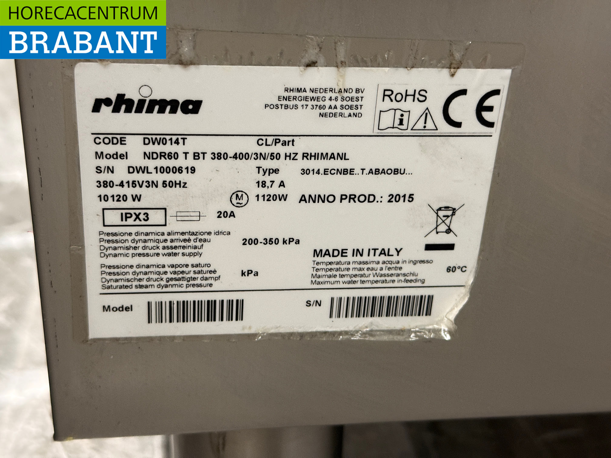 Lave-vaisselle à passage Rhima DR60 en acier inoxydable 400V Horeca – Image 6